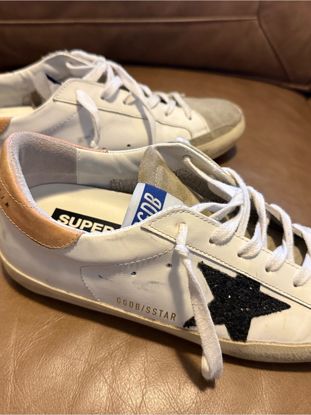 Golden Goose Women's Super-Star Sneakers - White, Black Glitter Star, Pink Heel - Picture 3 of 7